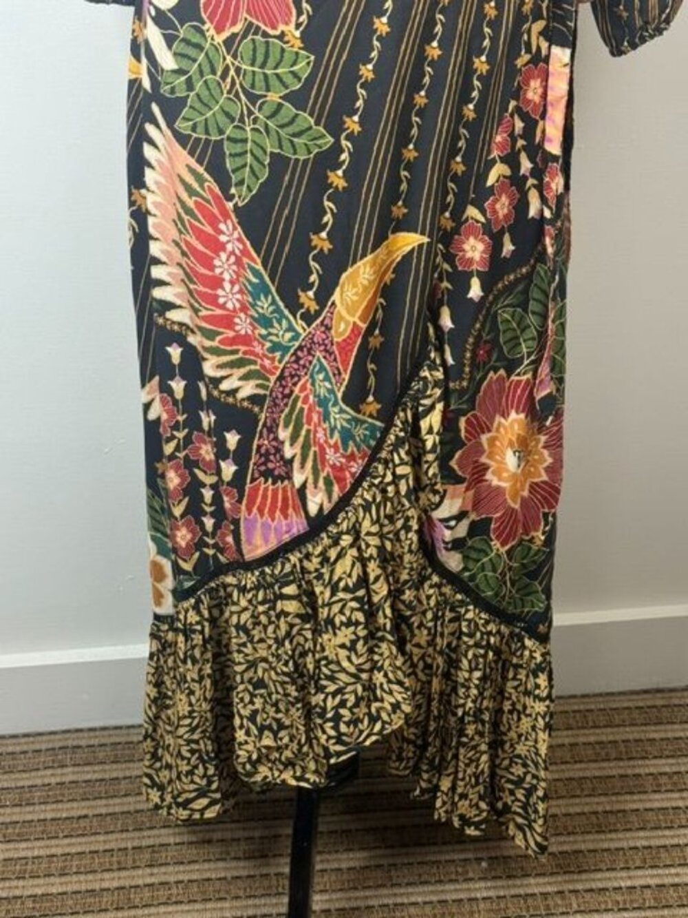 Farm Rio for Anthropologie Amorina Floral Tropical 3/4 Sleeve Maxi Wrap Dress Si - Picture 4 of 7